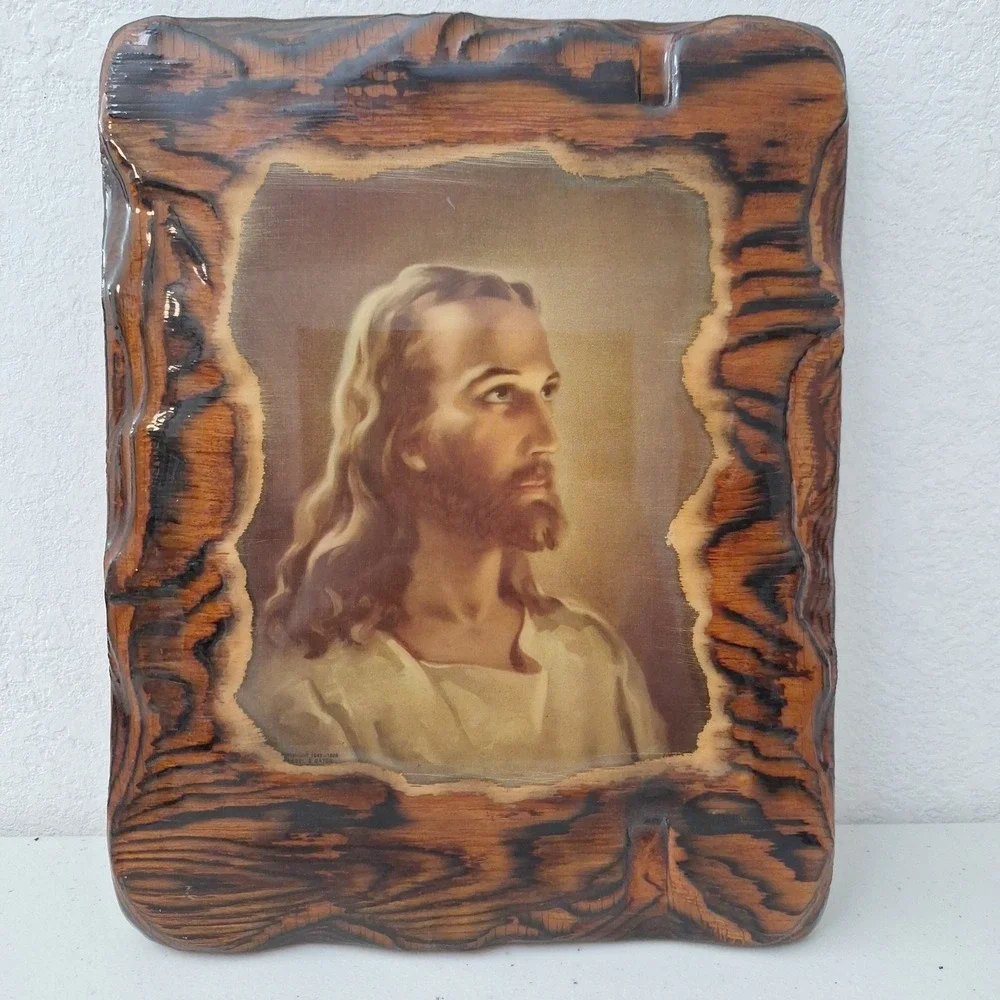 Vintage Wood Head of Christ by Warner Sallman 10